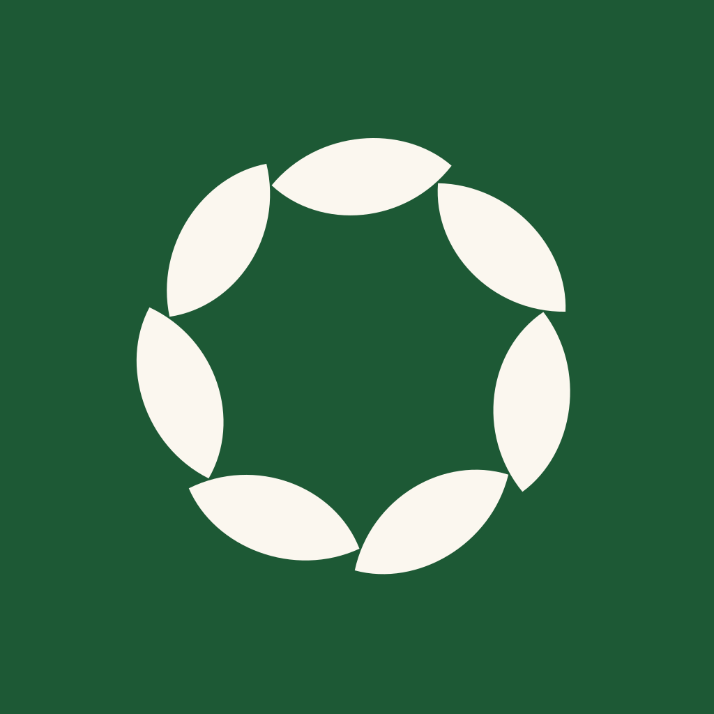 AmongFolk app icon: a cream wreath on green