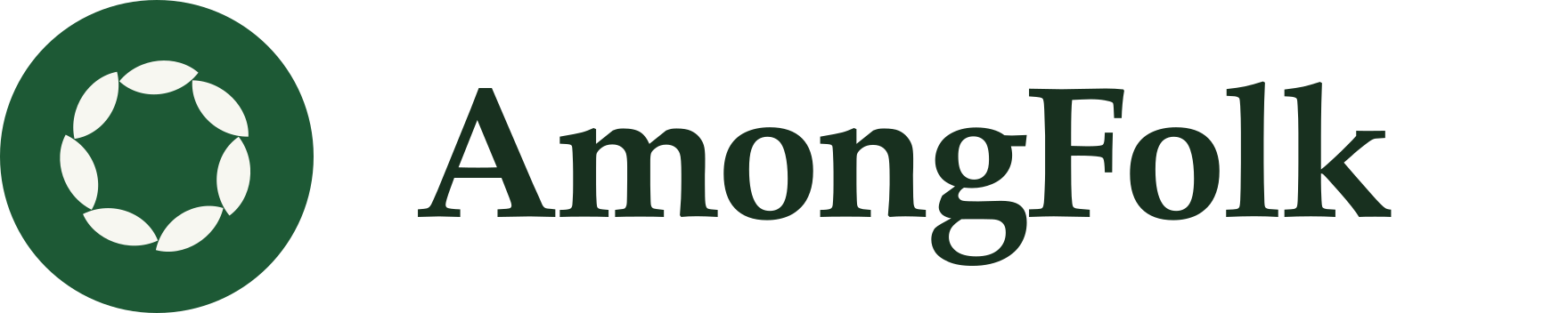 AmongFolk’s green wreath and serif wordmark