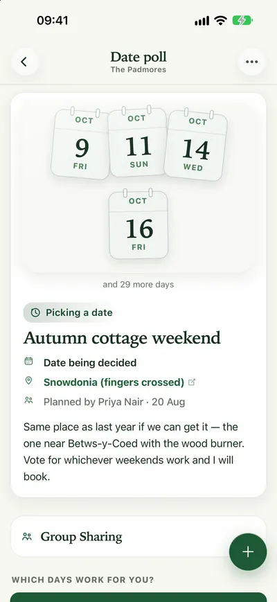The Padmores voting on dates for an autumn cottage weekend.